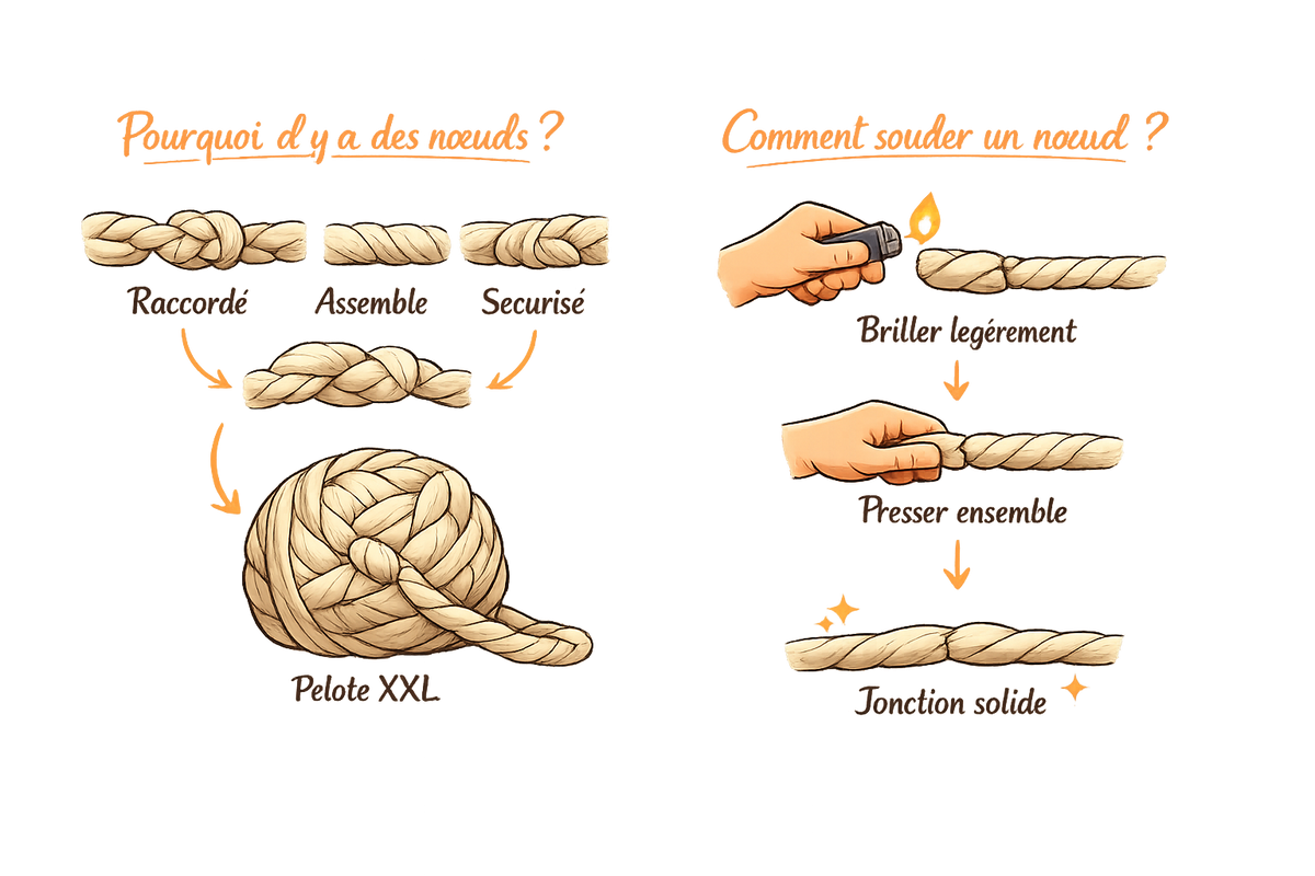Raccorder proprement deux extrémités de fil chenille XXL