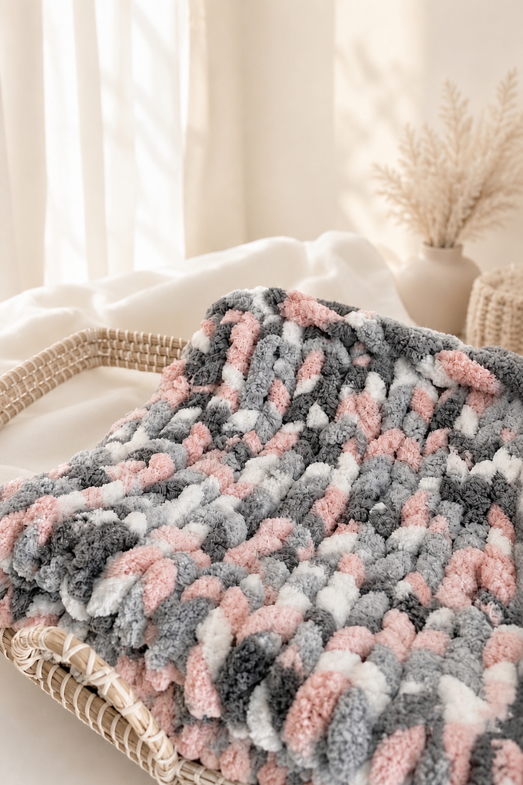 Couverture tricotée à la main avec du fil chenille XXL