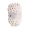Pelote de laine bouclette couleur rose clair, label « Fil de Miel » avec motif pelote et texte en écriture.