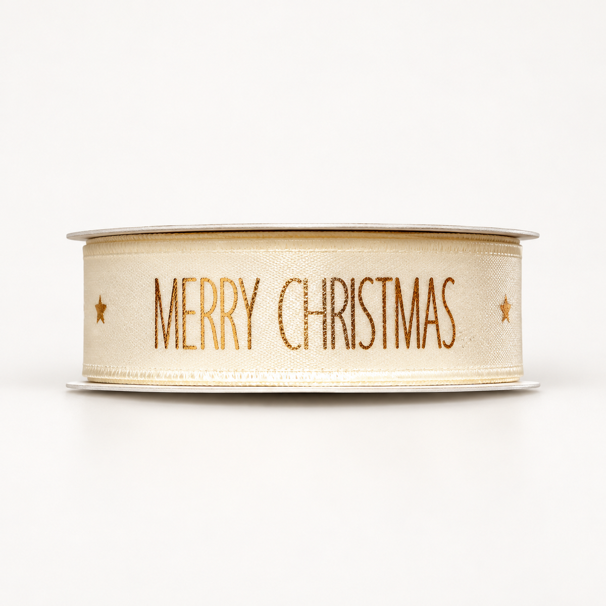 Bobine de ruban décoratif Ivoire – Merry Christmas doré – 3 m × 2 cm – Fil de Miel