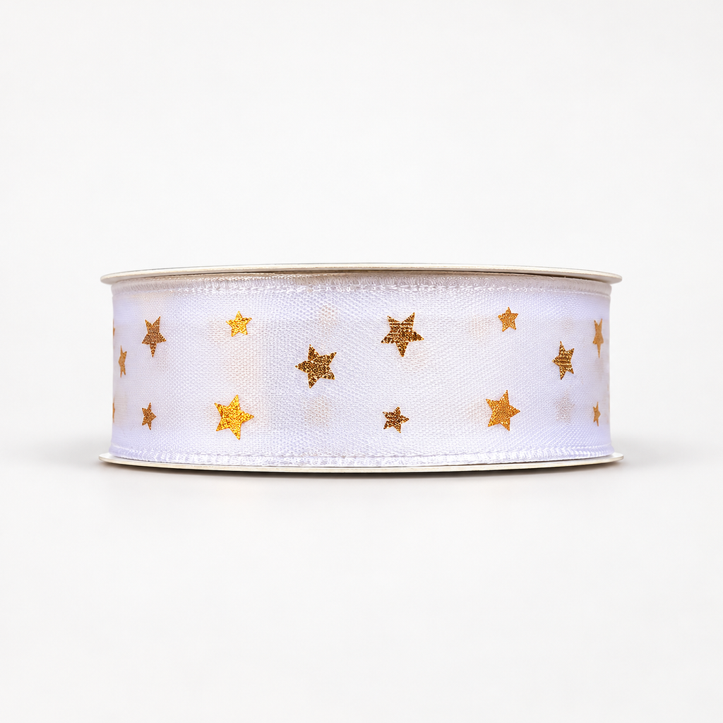 Bobine de ruban décoratif Ivoire – Étoiles dorées – 3 m × 2 cm – Fil de Miel