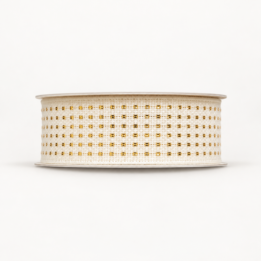 Bobine de ruban décoratif Ivoire – Pois dorés – 3 m × 2 cm – Fil de Miel