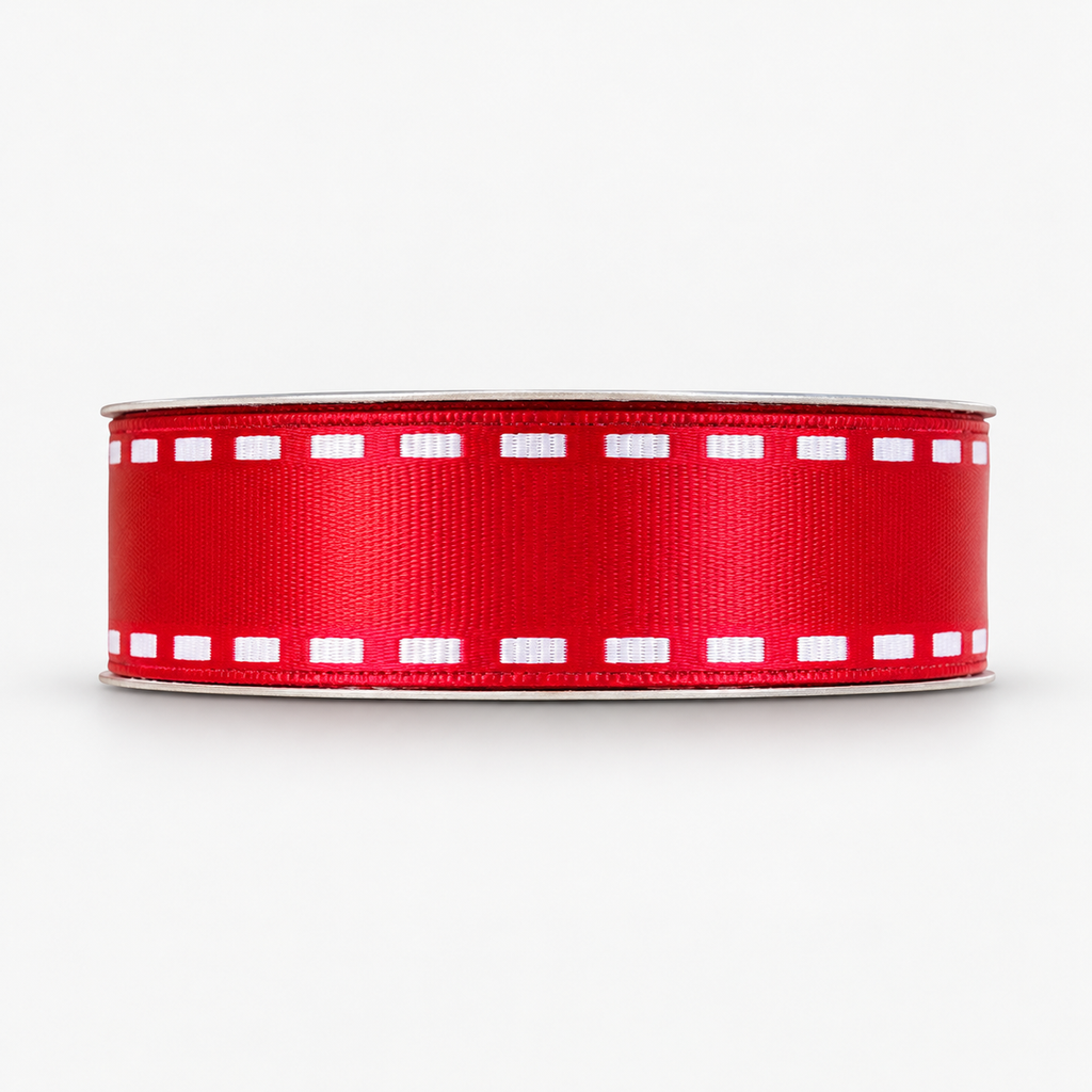 Bobine de ruban décoratif Rouge – Bordure pointillée blanche – 3 m × 2 cm – Fil de Miel