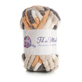 Écheveau pelucheux multicolore "Écorce d’Automne" avec étiquette Fil de Miel, coton à tricoter à la main.