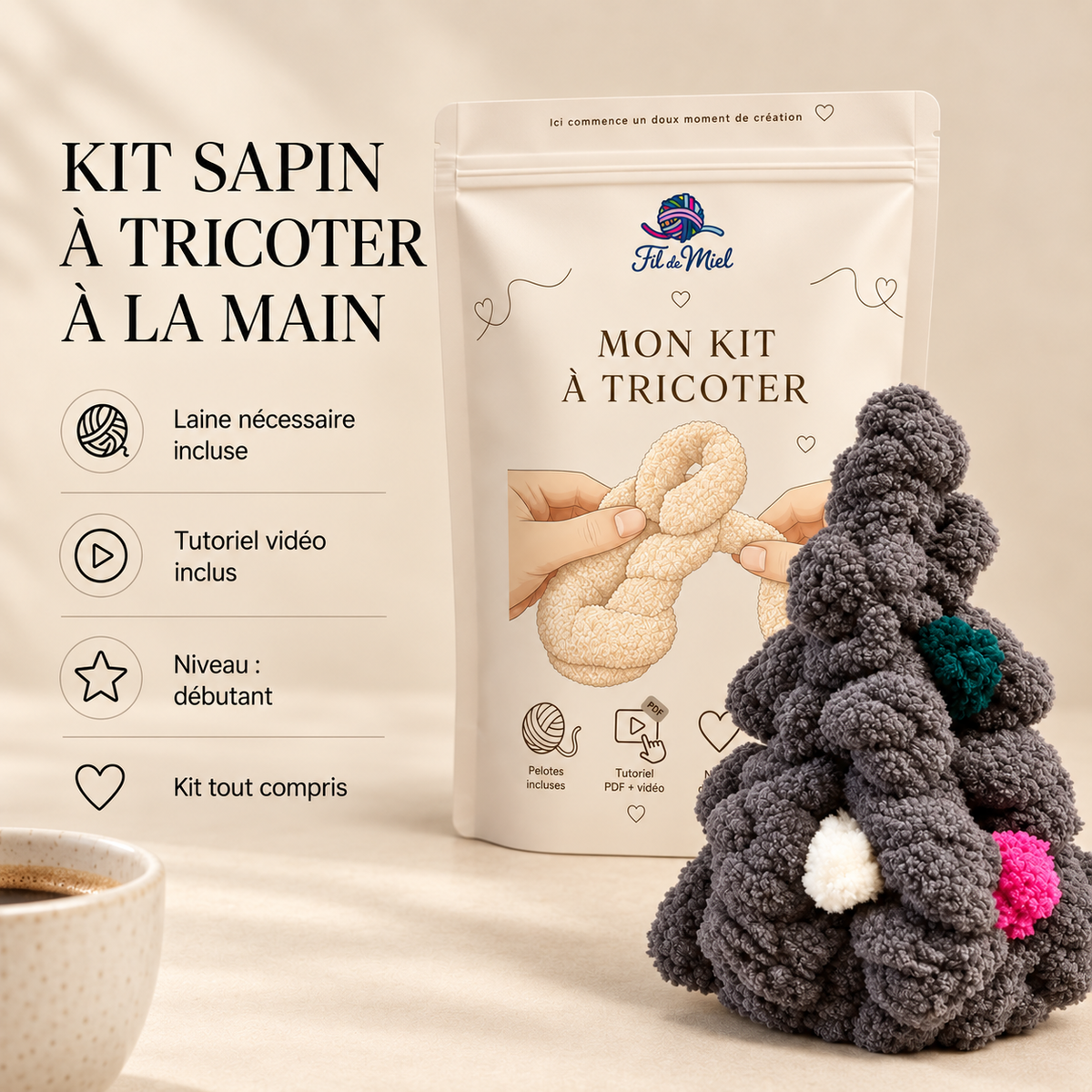 Kit Sapin de Noël à tricoter avec les doigts