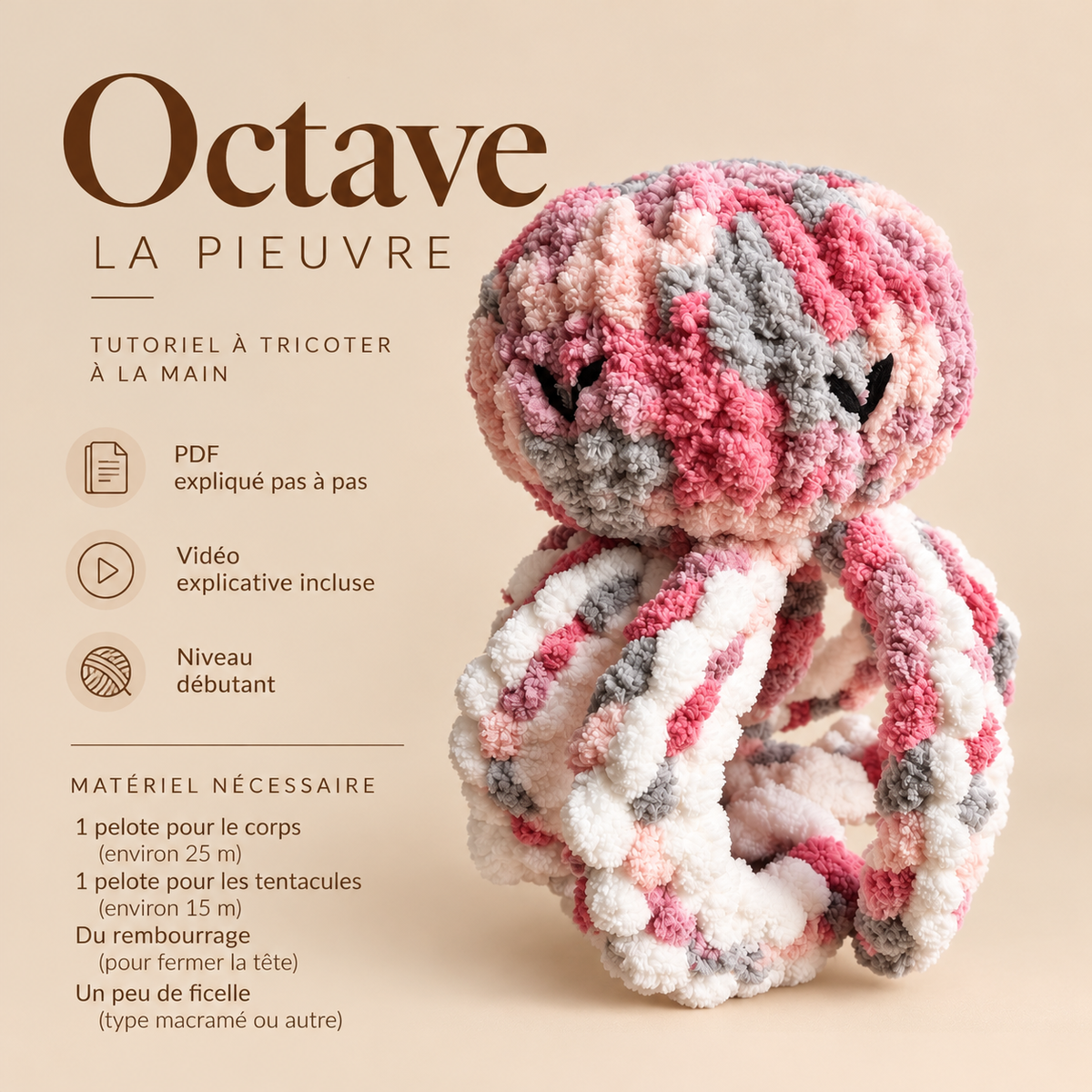 Tutoriel PDF – Octave la pieuvre en fil XXL